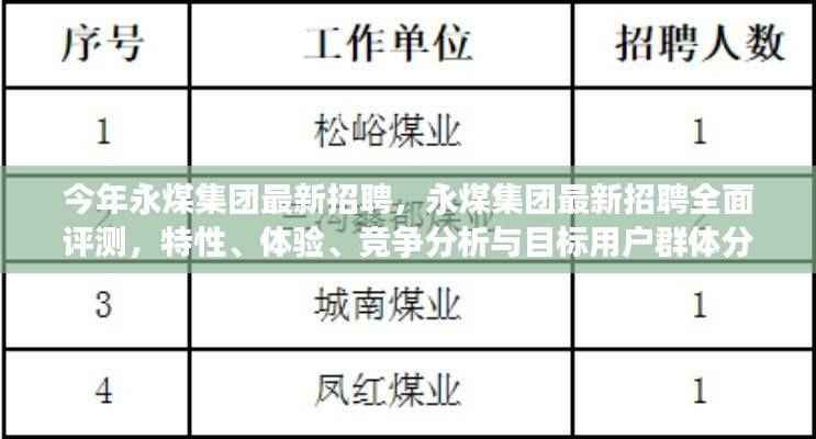 永煤集团最新招聘全面解析,特性、体验、竞争分析与目标用户群体深度探讨