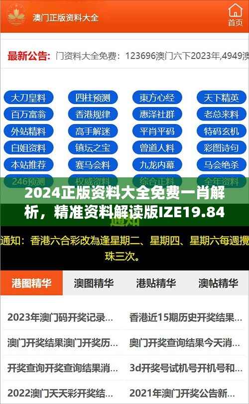 2024正版资料大全免费一肖解析,精准资料解读版IZE19.84